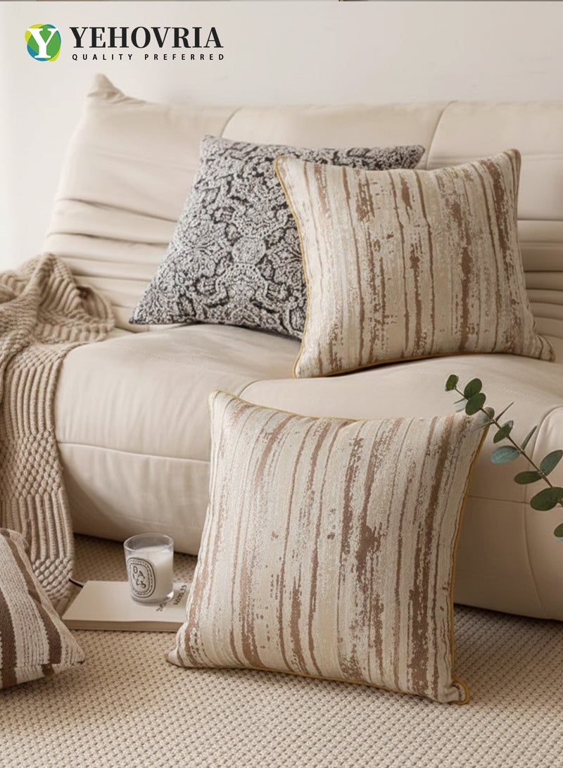 YEHOVRIA Set of 2 Luxury Decorative Cushion Covers - Modern Abstract Textured Sand Gold Throw Pillow Cases - 45x45cm - Image 3